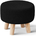 Wimarsbon Small Ottomans, 100% Hand Knitted Pouf Ottoman, Round Footrest with 4 Non-Skid Wood Legs, Boho Décor Cotton Rope Pouffe, Leisure Floor Step Chair for Living Room (Black)