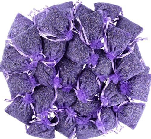Lavender Sachets (25 Pack) -French Lavender Sachets Closets Fresh Scents, Set of 25, Lavendar Home Fragrance Sachets for Drawers and Closets