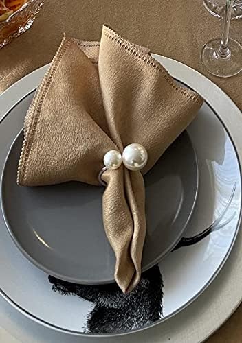Kesote Pearl Napkin Rings Set of 12, Silver Napkin Wraps