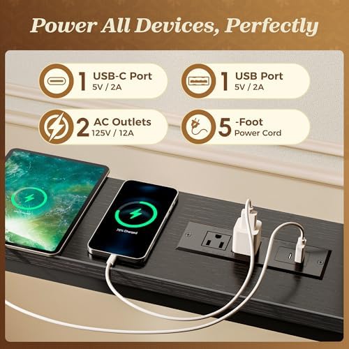 SUPERJARE 94.5 Inch Sofa Table with 2 Power Outlets and USB-C Ports
