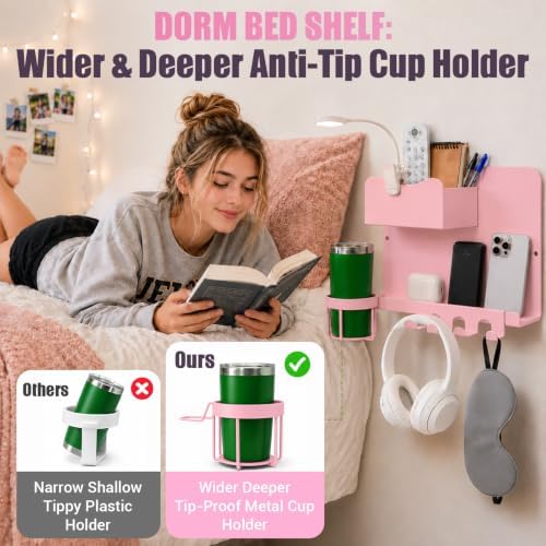 Floating Bedside Wall Shelf, Metal Wall Organizer with Detachable Cup Holde