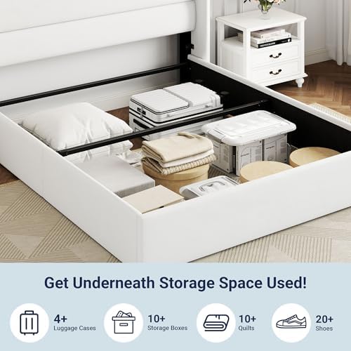 Allewie Full Size Lift Up Hydraulic Storage Bed Frame White
