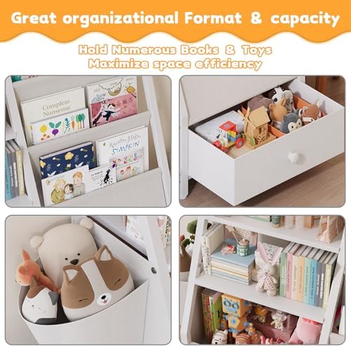 White Kids Bookshelf and Toy Storage Organizer for Toddler Nursery