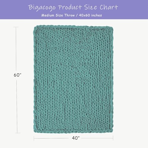 Bigacogo Chunky Knit Throw Blanket for Couch, 40x60 inches, Light Teal