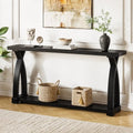 Solid Wood Console Table for Entryway, 63-Inch Narrow Farmhouse Couch Table Behind Sofa with 2-Tier Storage for Entrance, Foyer, Living Room, Long, Black (Black)