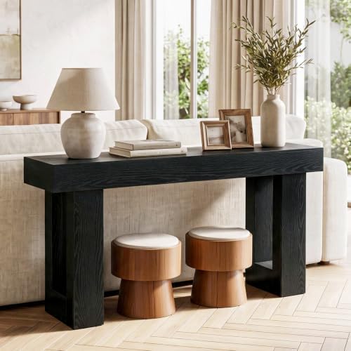 LITTLE TREE 63 Inches Long Sofa Table, Black Console Table for Living Room
