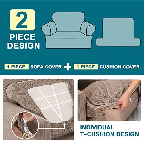 Turquoize T Cushion Chair Slipcover Armchair Slipcover for Living Room Stretch Sofa Couch Cover Soft Armchair Cover Washable Furniture Covers with Individual T Cushion Seat Covers (Chair, Sand)