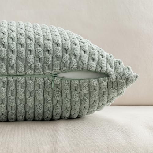 MIULEE Decorative Throw Pillow Covers 20x20 Greyish Green Textured Corduroy