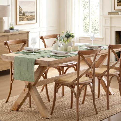 ZeeMart Linen Checked Farmhouse Table Runner, 13x36 Inches Sage Green