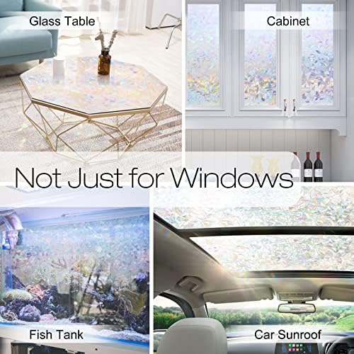 rabbitgoo Rainbow Window Privacy Film, Stained Glass Cling, 17.5" x 157.4"