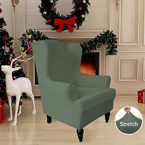 Easy-Going Stretch Wingback Chair Sofa Slipcover Greyish Green