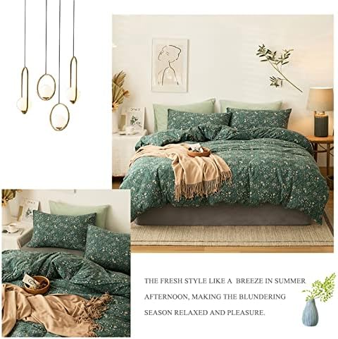 HighBuy Jersey Knit Cotton Duvet Cover Twin Green Floral Bedding Set 100% T-Shirt Comfy Bedding Sets Super Soft Garden Chic Knit Cotton Comforter Cover Twin Size