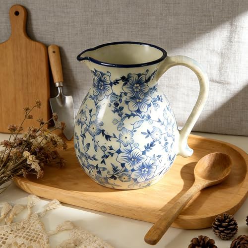 6.1" Blue & White Ceramic Farmhouse Utensil Holder for Kitchen Counter