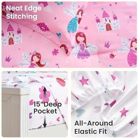 Joiedomi Kids Comforter Set Bedding Set for Boys Girls Super Soft Microfiber Bed in a Bag with Comforter Sheets Pillowcase Sham, Pink Princess, Full