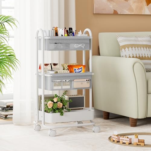 Baby Diaper Caddy Organizer Cart - 3 Tier Rolling Cart, Light Gray