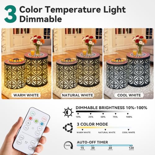 2-Pack Metal LED Side Table Outdoor, 3-Mode Lights, Modern Cut-Out