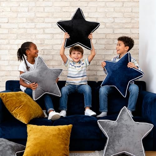 Star Pillow - 22" Large Star Shaped Throw Pillow, Decorative Floor Cushion, Accent Pillow for Sofa, Couch & Bedroom, Black