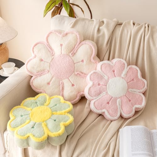 Flower Shaped Decorative Throw Pillow Cushion for Bed Couch, Cute Flower Plush Throw Pillows Home Decor Floor Pillow Seating Cushions (Pink, 17.7 Inches)