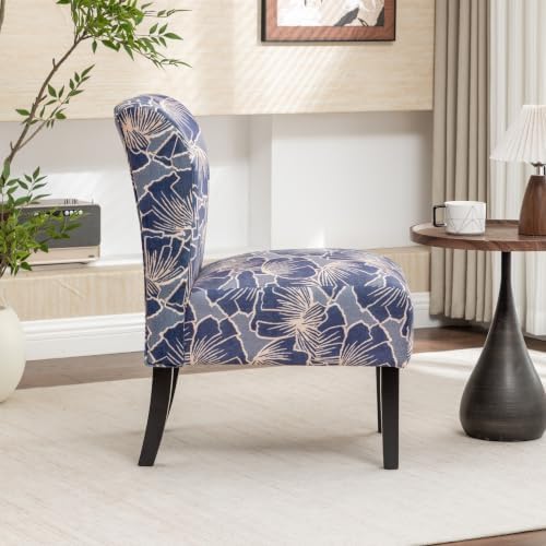 Roundhill Furniture Capa Print Fabric Armless Contemporary Accent Chair, Indigo Botanical Floral