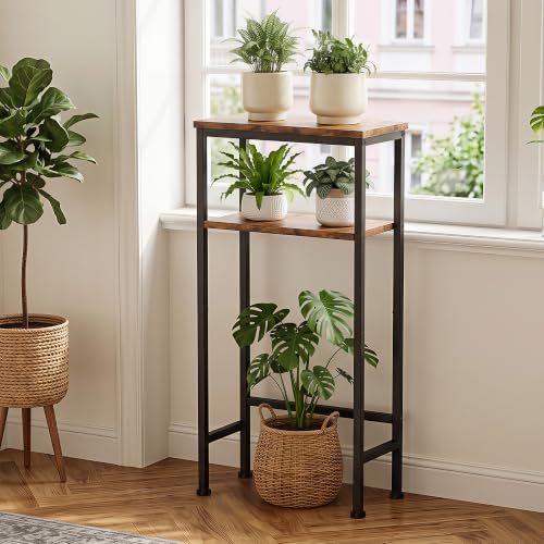 Narrow Console Table, 2-Tier Slim Entryway Table for Small Spaces, 15.7 Inch Small Sofa Side Table with Storage Shelves, Rustic Brown Skinny Hallway Table for Living Room