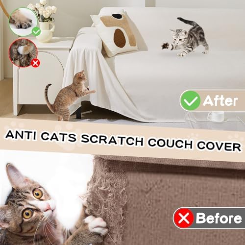 MEETSKY Couch Cover for 3 Cushion Sofa Washable, Cat Scratch Proof Sofa Covers, Furniture Protector Oversized L Shape White Sofa Slipcovers Sectional Big Couch Covers for Dogs Pets, 71" x 150"