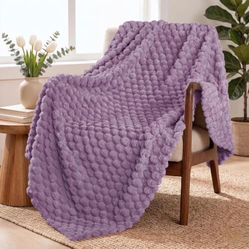 Exclusivo Mezcla Large 3D Fleece Throw Blanket for Couch, Grayish Purple
