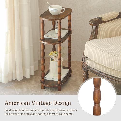 MaxSmeo Small Narrow Side Table, 3-Tier Narrow Nightstand for Small Space