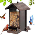Squirrel Proof Bird Feeder for Outdoor Hanging,Metal Bird Seed Feeder with Bilateral Weight Activated Perches,5LB Large Capacity Wild Bird Feeders for Outside,Easy Refill and Clean,Brown