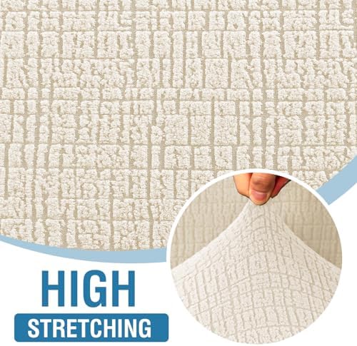 H.VERSAILTEX Jacquard Sofa Slipcover with Waterproof Seat Furniture Protector 1 Piece Stretch Sofa Covers with Elastic Bottom for Kids, Pets, Dog(Sofa L, Ivory)