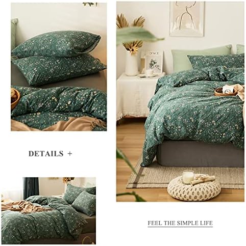 HighBuy Jersey Knit Cotton Duvet Cover Twin Green Floral Bedding Set 100% T-Shirt Comfy Bedding Sets Super Soft Garden Chic Knit Cotton Comforter Cover Twin Size