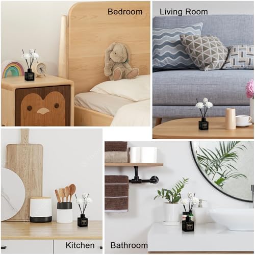 Reed Diffuser Set of 3, Jasmine Scented Oil Diffuser with 15 Sticks,(50ml) x 3 Aromatherapy Oil Reed Diffuser for Home Bedroom Bathroom Air Freshener