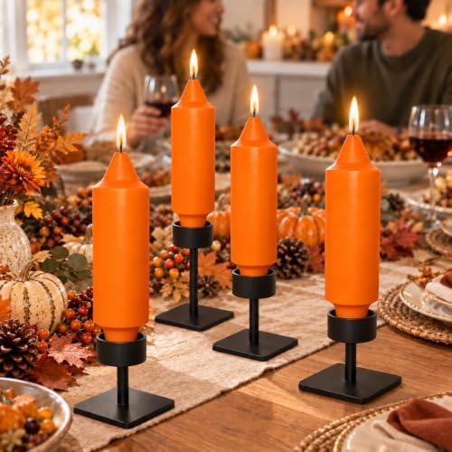 NJAO HOO Halloween Candlesticks Orange Short Taper Candle 5 Inch Unscented Dripless Tapered Candle Set for Home Dinner Fall Decor Party, 4 Pack