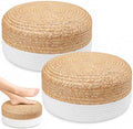 Briwooody 2 Pcs Handmade Round Cotton Knit/Water Hyacinth Low Pouf Ottoman
