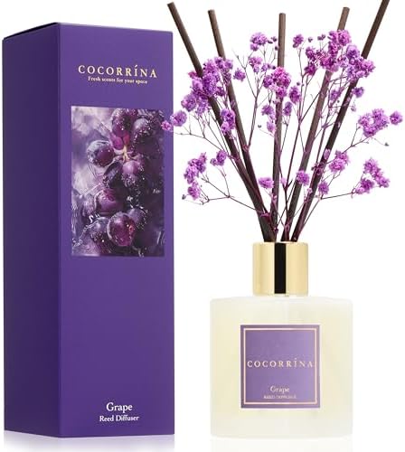COCORRÍNA Reed Diffuser - Grape 6.7 fl oz Reed Diffuser with Sticks, Home Bedrrom Bathroom Shelf Decor