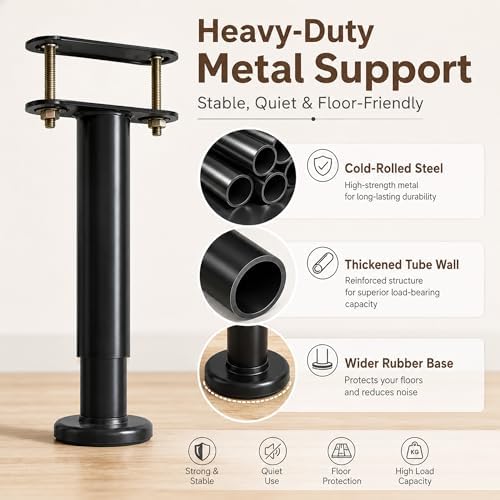6Pcs Bed Frame Support Leg, Adjustable 14" to 23.6", Increase Under-Bed Storage Space, Extra Sturdy Steel Bed Risers with Wider Rubber Base, More Stable