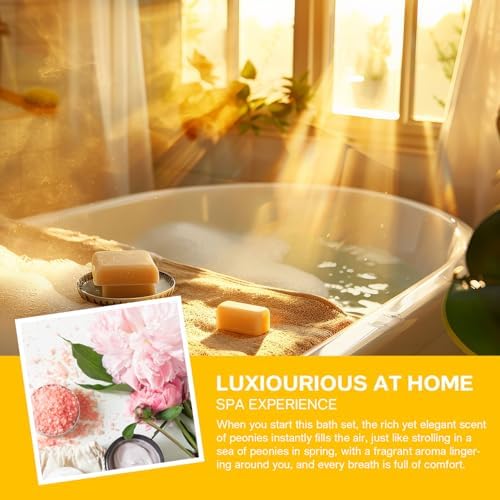 Spa Gift Set for Women, Peony 9 Pcs Bath Salts Set, Relaxation Gifts for Women, Self Care Set, Clean Moisturizing Skin, Gifts for Mom, Wife, Sister, Friend