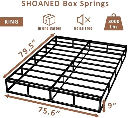 Metal Box Spring King Size - 9 Inch High Profile Heavy Duty Black Bed Base Non Slip Mattress Foundation Box Springs for King Bed, Easy Assembly, No Noise