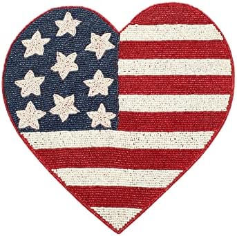 Lightnpro Heart‑Shaped Beaded Placemats Set of 2 – 13 Inch Red White Blue Charger Mats, Handcrafted Artisan Table Accessories, Decorative Table Décor for Independence Day & Memorial Celebrations