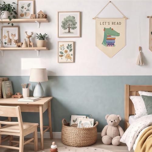 Let's Read-Cute Crocodile Wall Decor Gift for Baby Boys Girls Kids-Canvas Hanging Flag Pennant Banner Wall Decor Gift for Classroom Nursery Homeschool Baby Room Playroom Reading Room Bedroom