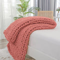 Bigacogo Chunky Knit Throw Blanket for Couch, 40x40 inches, Antique Red