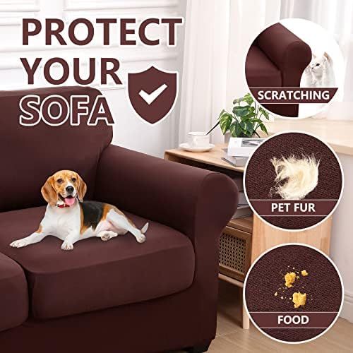 hyha 2 Pieces Chair Covers for Living Room, Chair Slipcovers Stretch Slipcovers for A Separate Cushion Couch Sofa, Armchair Covers Washable Sofa Covers (Armchair, Chocolate)
