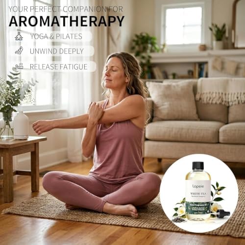 Lopeie White Tea Diffuser Oil – Essential Oil for Diffuser, Air Freshener & Room Spray – Long-Lasting with Notes of Tea, Neroli & Bergamot – Hotel Scent for Ultrasonic & Waterless Diffusers, 4.1 fl.oz