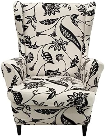 HAOYONG Wing Chair Slipcovers Printed Wingback Chair Covers 2 Pieces Wingback Armchair Slipcover Stretch Chair Slip Covers Washable Armchair Protector Cover for Living Room and Bedroom