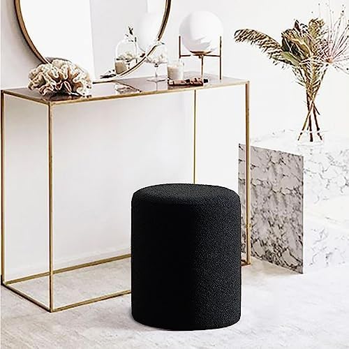 Get Set Style Modern Round Ottoman with Soft Padded Seat, Vanity Stool for Makeup, Upholstered Foot Stool for Living Room, Bedroom