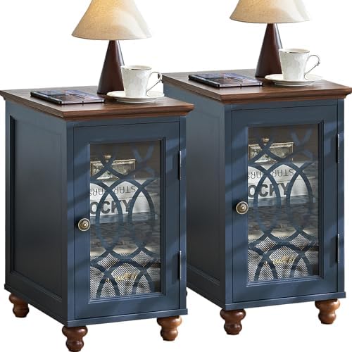 Joaxswe Narrow Side Table Set 2 with Glass Door Storage