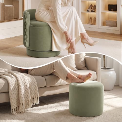 Velvet Vanity Chair with Storage 360° Swivel Accent Stool FootRest