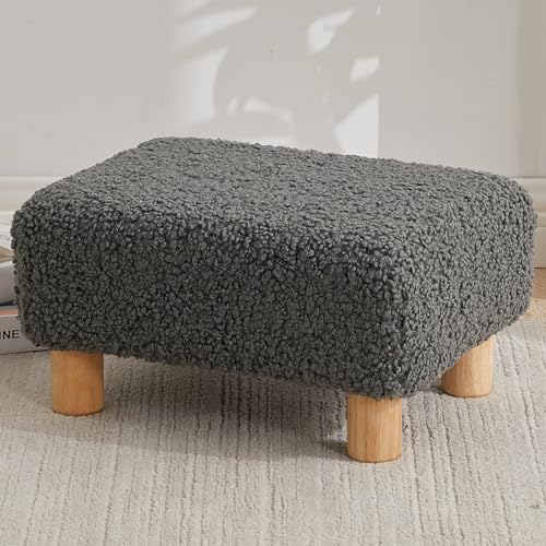Small Foot Stool Ottoman, Sherpa Footstool Ottoman Foot Rest for Couch, Rectangle Footstools and Ottomans Small for Living Room, Entryway and Bedroom (Gray)