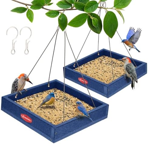 Kingsyard Platform Bird Feeder for Outdoors, Hanging Tray, 2 Pack