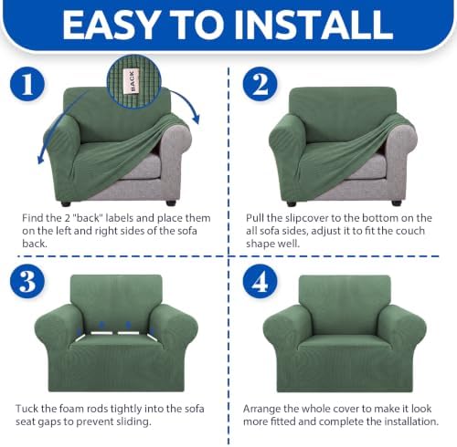 KEKUOU Stretch Chair Sofa Slipcover, Single Couch Cover,Greyish Green