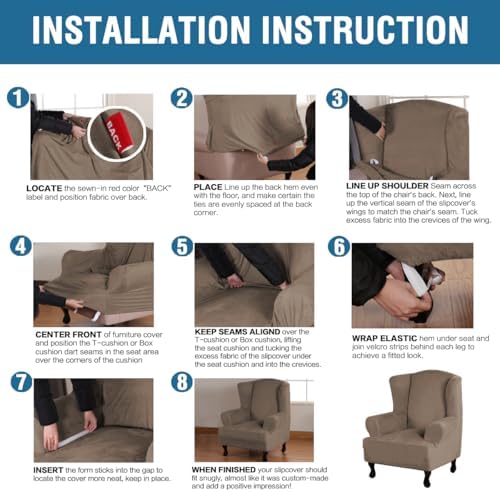H.VERSAILTEX Wingback Chair Covers Velvet Plush Wing Chair Slipcover 1 Piece High Stretch Wing Back Chair Slipcovers Sofa Cover Furniture Cover with Elastic Bottom, Mocha